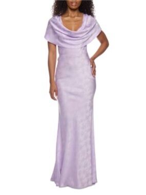 NWT Alex & Sophia Lilac Satin jacquard Gown with Draped Cowl Neck sz 3/4 $99 MS
